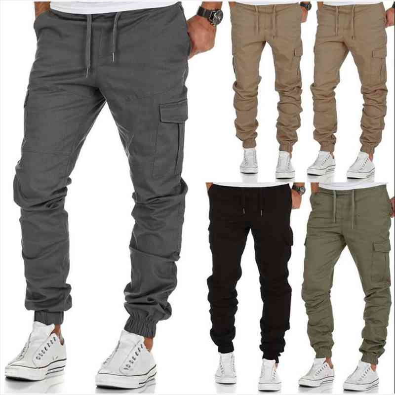 

spring autumn carco pants men hip hop joggers male trousers solid multi-pocket mens sport pants sweatpants pantaloon, Black
