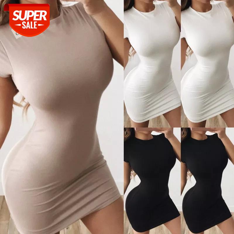 

Women Summer Short Sleeve Tight Dress Stretch Bodycon Party Mini Dress Sheath Solid Skinny Mini Dresses Summer Clothing 2019 New #2W1f, Black;gray
