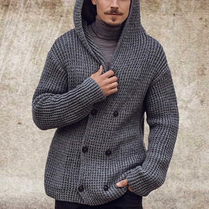 Men's Unisex Cardigan Knitted Solid Color Stylish Vintage Style Long Sleeve Sweater Cardigans Hooded Fall Winter Gray n7X1#