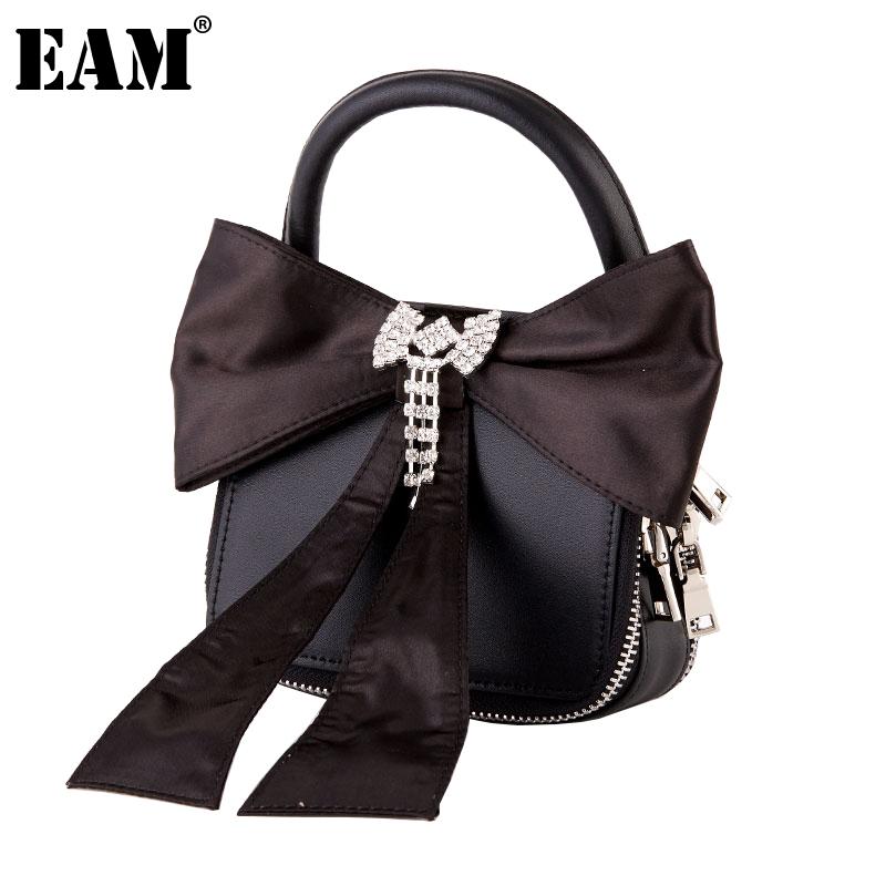 

[EAM] Women New Diamonds Bow Mini Handbag PU Leather Flap Personality All-match Crossbody Shoulder Bag Fashion Tide 2021 18A1941, Black