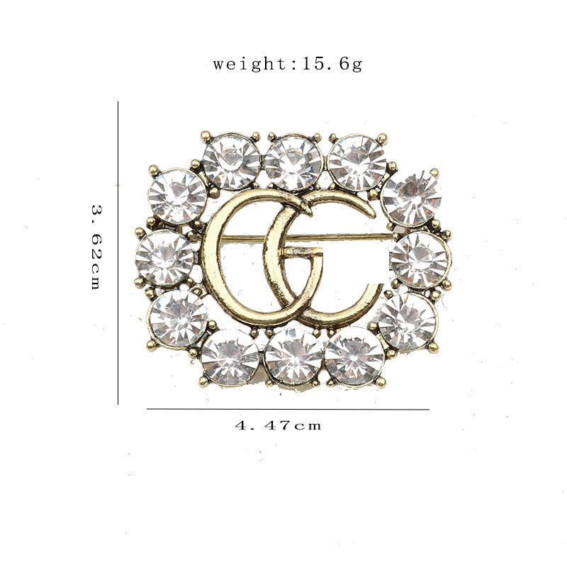 Design Gold Brand Luxurys Desinger Brooch Vintage Women Crystal Rhinestone Double Letter Brooches Suit Pin Fashion Jewelry Clothing Decoration Accessories