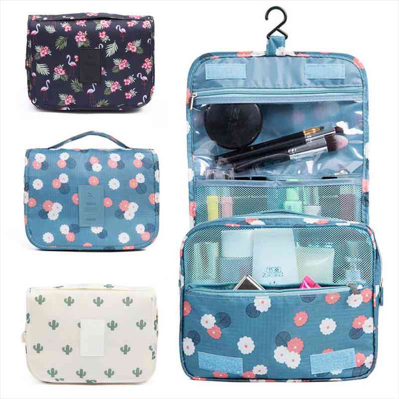 

toiletry wash case cosmetic bag organizer storage hanging pouch floral flamingo cactus portable travel makeup
