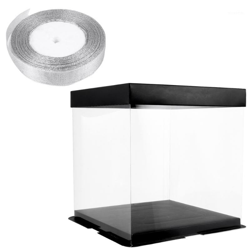 

Gift Wrap 5PCS Birthday Cake Packing Box Black Paper Cover Transparent Decors