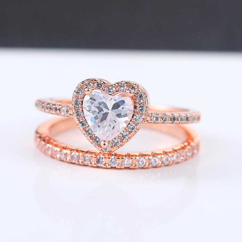 

Cluster Rings Fashion Crystal Love Heart Shaped Wedding For Women +Zircon Engagement Ring Glamour Jewelry R841, Golden;silver