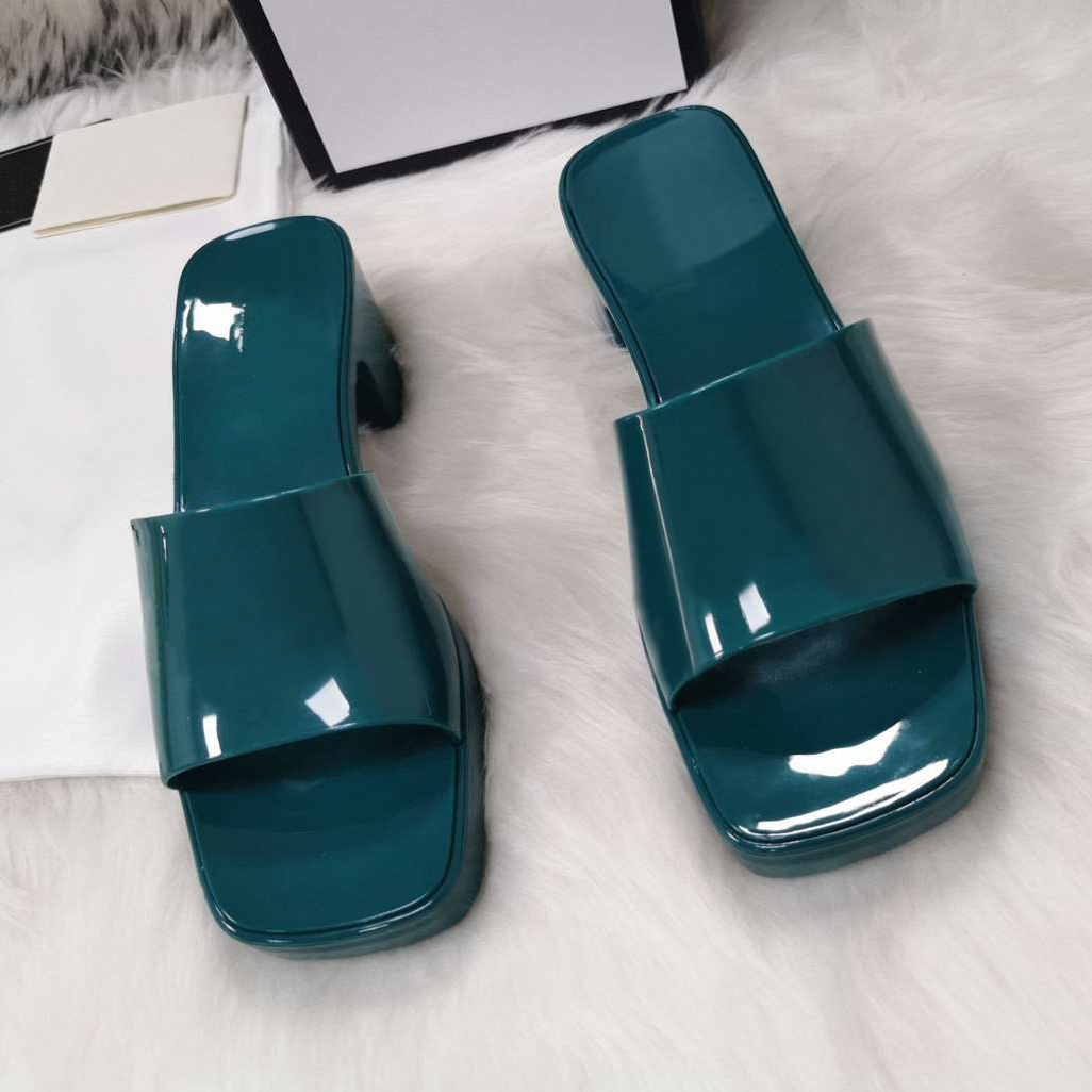 

2021 hot Women Rubber High Heel Slide Sandal 6cm Platform Slipper Pink Green Candy Colors Outdoor Beach Slides Slippers Flip Flops With Box