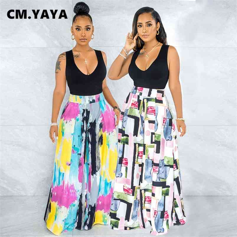 

CM.YAYA Summer Women Pants Mid Waist Full Length Wide Leg Pants Loose Trousers Pockets Casual Street Tie Dye Print 210721, Animal