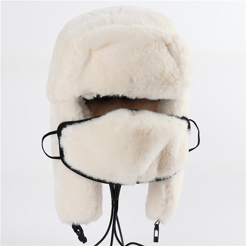 

Berets High Quality Ushanka Thermo Winter Faux Fur Hat Women Bomber Hats Warm Pink Ski Earflaps Mask Soviet Russian Snow Cap, Black