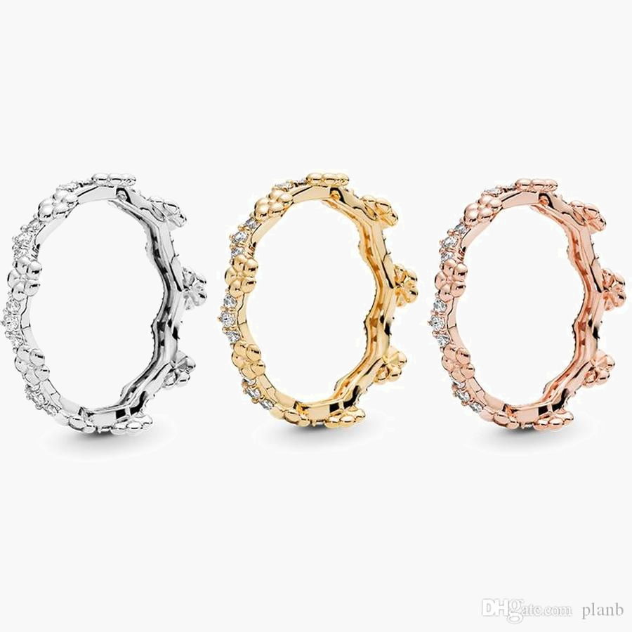 

Women's 925 Sterling Silver Wedding Rings Cubic Zirconia Diamonds for Pandora 18K gold Rose gold plated rings Engagement Ladies Gift with Box, Slivery;golden