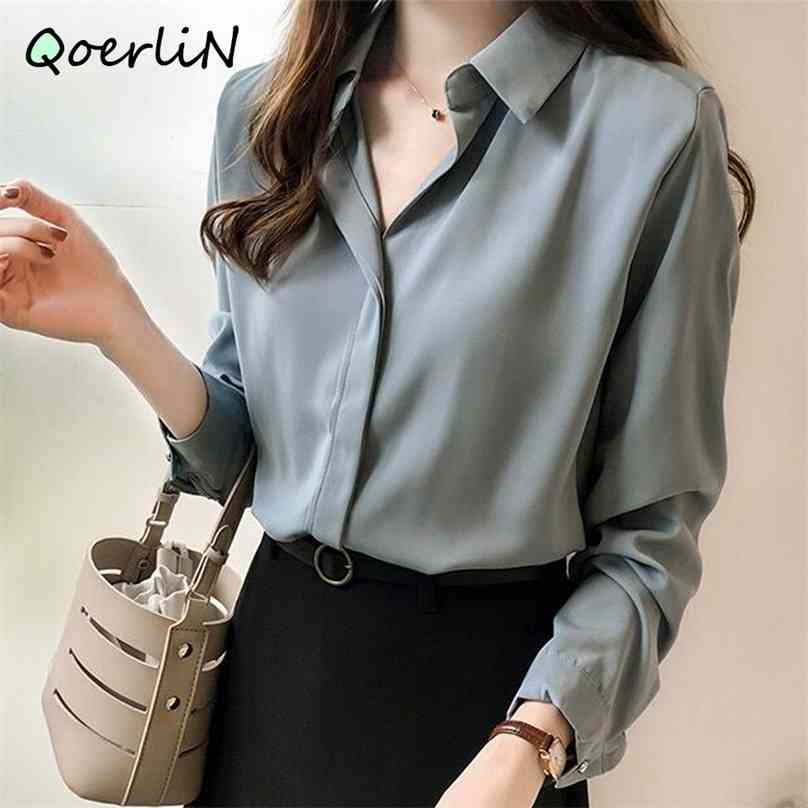 

Autumn Women Fashion Blouses Solid Plus Size Female Clothes Loose Shirt Long Sleeve Blouse Simple OL Feminine Blusa Mujer 210719, Apricot