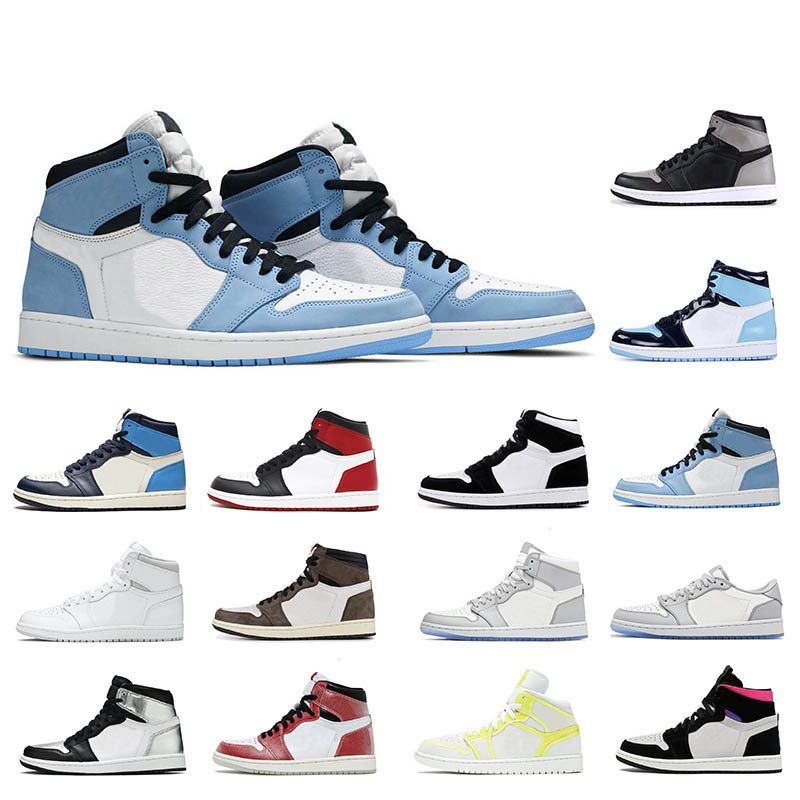 

Jumpman 1 Men Women Basketball Shoes Chicago University Blue Neutral Grey Volt Gold Royal 1s Mens Trainers Sports Sneakers Size 36-46, White;red