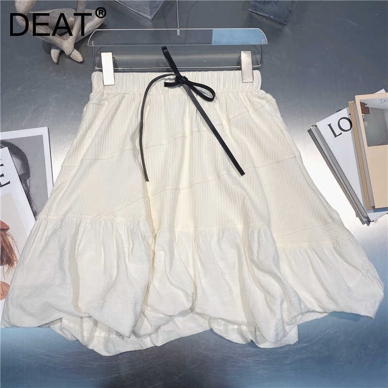 

DEAT Women Patchwork Ruffles Skirt Arrivals High Waist Temperament All Match Fashion Spring Summer 11D1448 210709, Apricot