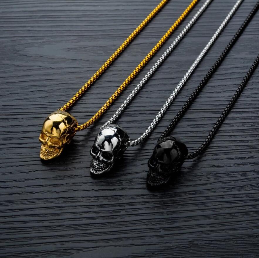 

Retro Gothic 316L Stainless Steel Skull Pendant Necklace Punk Men's Titanium Steel Necklace Riding Jewelry Gifts