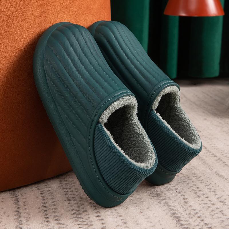 

Slippers 2021 Winter Warm Men Shoes Waterproof Women Couples Non-Slip Plush Cotton Indoor Outdoor Cozy Home Flat Heels, Green