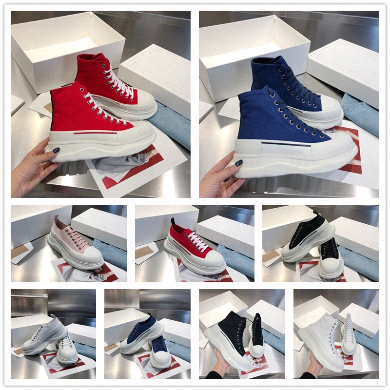 

with box platform Casual shoes men women Tread Slick canvas sneaker Girls low High boots pale pink red royal white triple black chaussures alexander mqueen mcqueens
