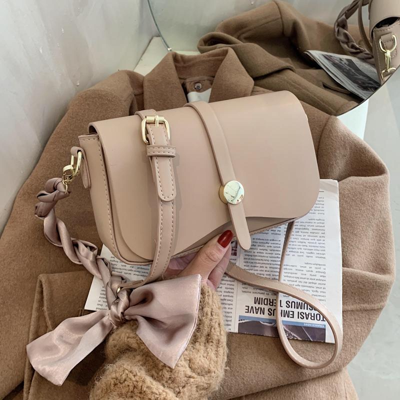 

Girly Sweet Bow Shoulder Bags 2021 New Designer PU Leather Solid Color Lady Crossbody Bag Dating Shopper Bag Gift For Sister, Beige