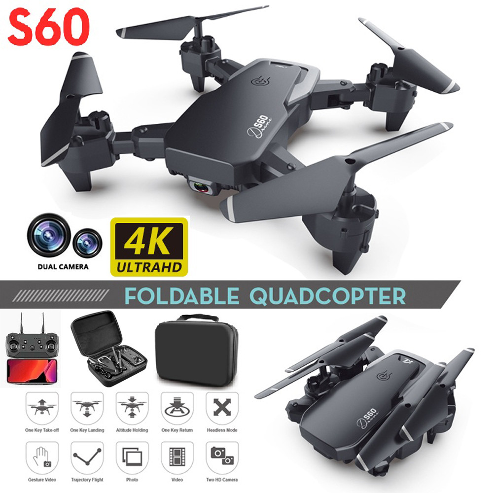 

2020 S60 Drone 4k Profession Hd Wide Angle Camera 1080p Wifi Fpv Drone Dual Camera Height Keep Drones Camera Helicopter Toys, Black