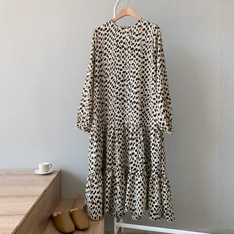 

HXJJP Spring Korean Long-sleeved Chiffon Long Dress 210607, Apricot