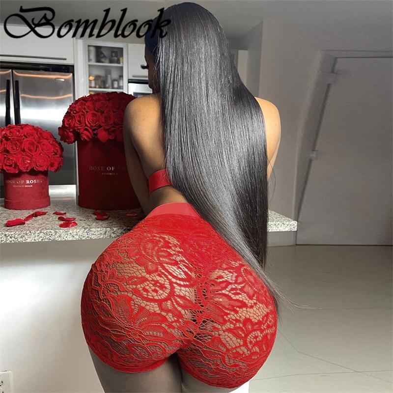 

Women' Tracksuits Bomblook Sexy Party Club Suit Summer 2021 Solid Halter Lace Bikinin Hollow Out Shorts Sets Vetement Femme Home Clothing, Red