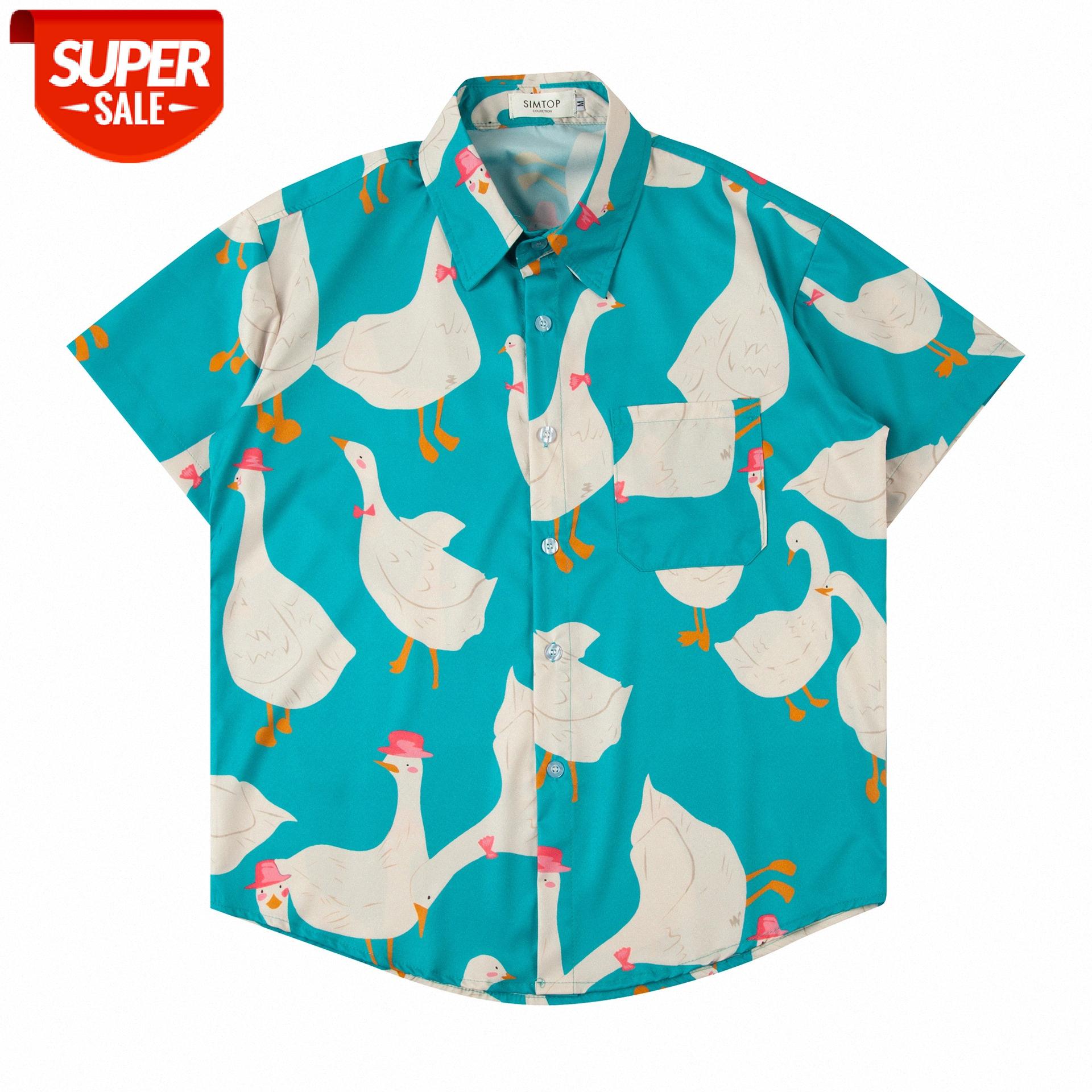 

Retro fun animal full print short-sleeved shirt male street loose bf style couple flower #mk4F, White;black