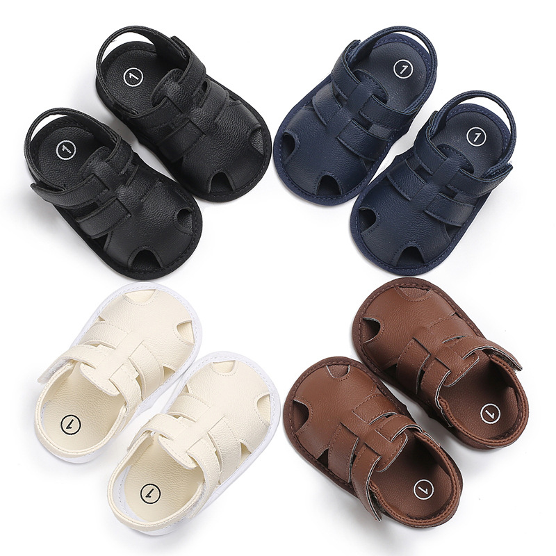 

Baby Boys Leather First Walkers Summer Little Children Covered-toes Toddler Flats Cut-outs Breathable Newborn Kids Beach Shoes, Black