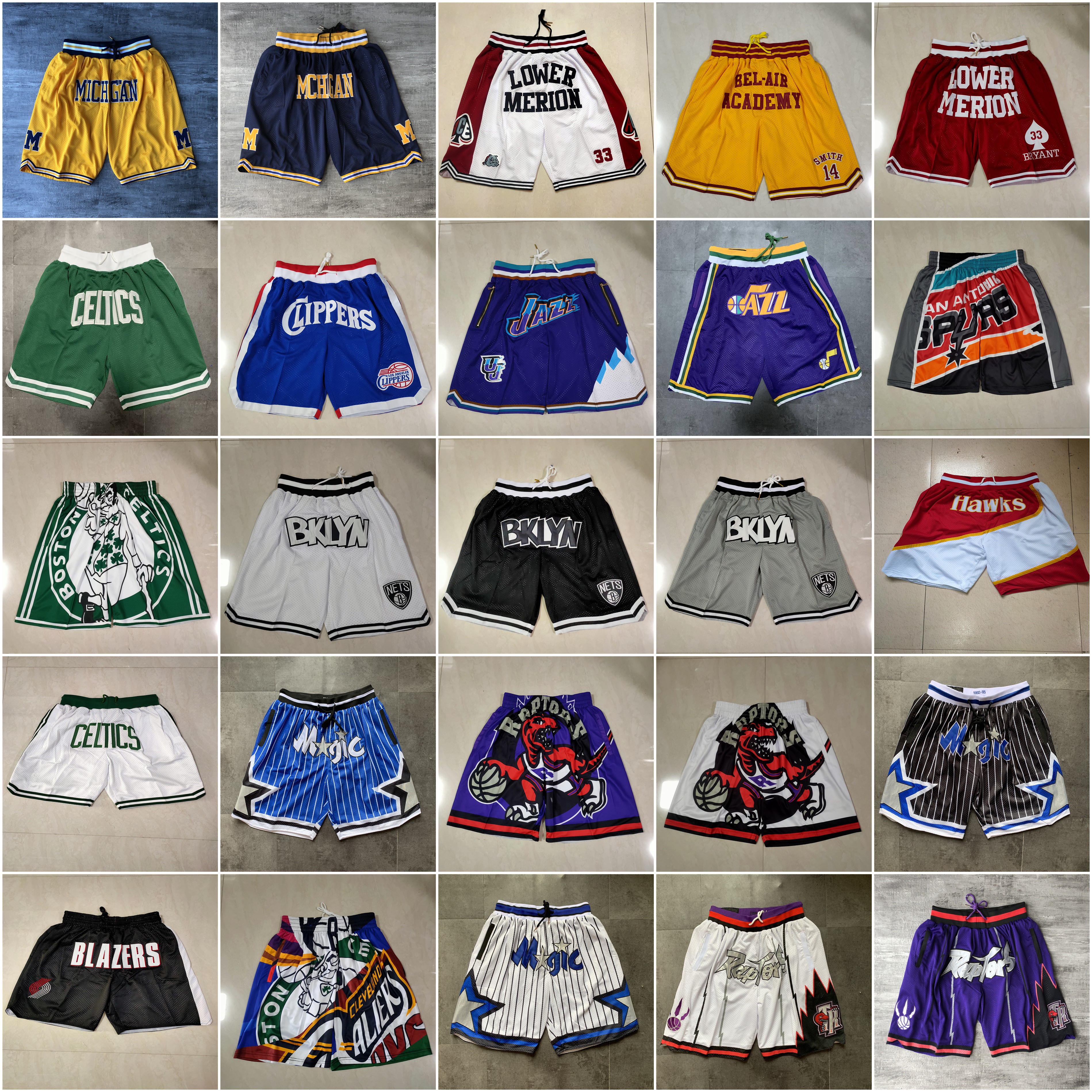

Team Basketball Shorts NCAA Michigan Wolverines Don Men Wear Sport Pant With Pocket Zipper Sweatpants Hip Pop Yellow Blue Black Purple White