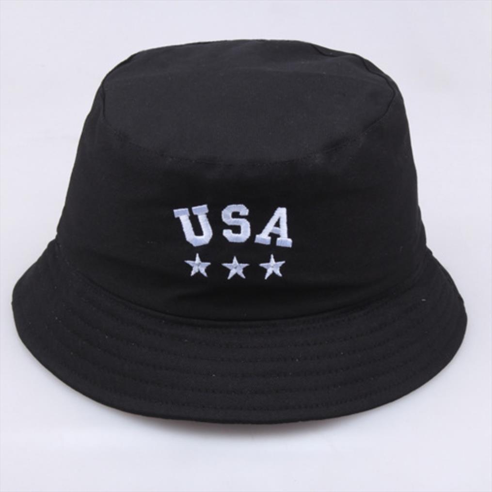 

usa embroidery black bucket hat for women men bob summer fishing girls america letter panama caps sun cotton fishermans, Blue;gray