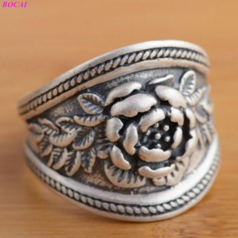 

Cluster Rings Solide S990 Sterling Silver For Women Antique Fashion Rich Flower Thai Vraft Personality Female, Golden;silver