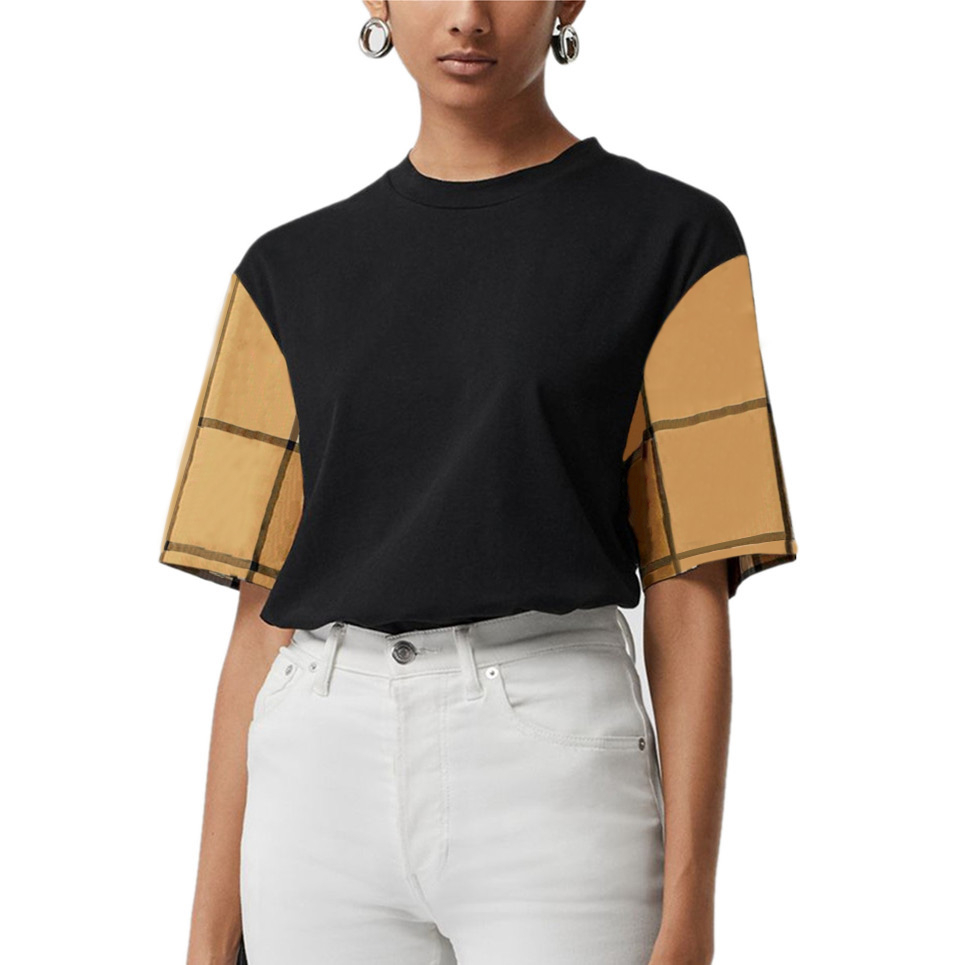 

Womens Tee Printing Clothing Lady Short Sleeve Casual Fashion Clothes Print Tee Top Tshirt Female Graphic T-shirt Classic brown check pattern designer t shirt trend, 2359-black