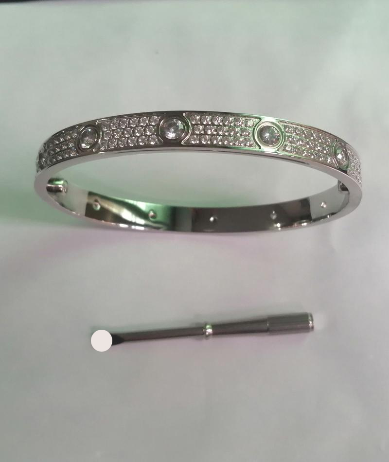 

High Quality Titanium Steel Bangles 3 Row Full Diamond Bracelet Fashion Women Men Christmas Bangle Bracelets Jewelry Gift Size