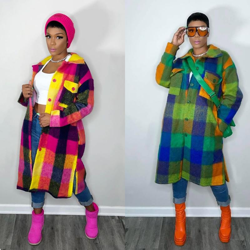 

Women's Wool & Blends 2022 Women Plaid Single Breasted Long Sleeve Turn-down Neck Shirt Style And Outcoat Coats Jackets, Black