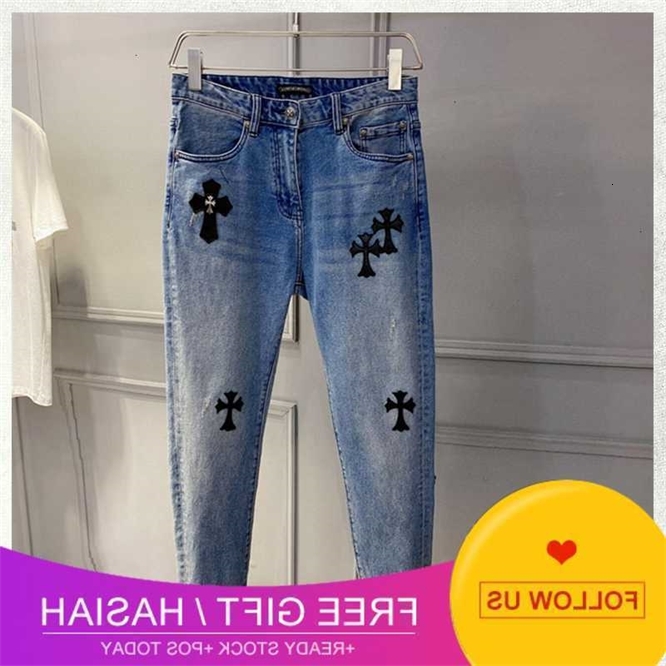 

Fashion Crosin Tide Brand Straight 21 Tube Slim Wash Used Ch Willow Nail Casual Pants Cross Pikro Men's Jeans, Blue