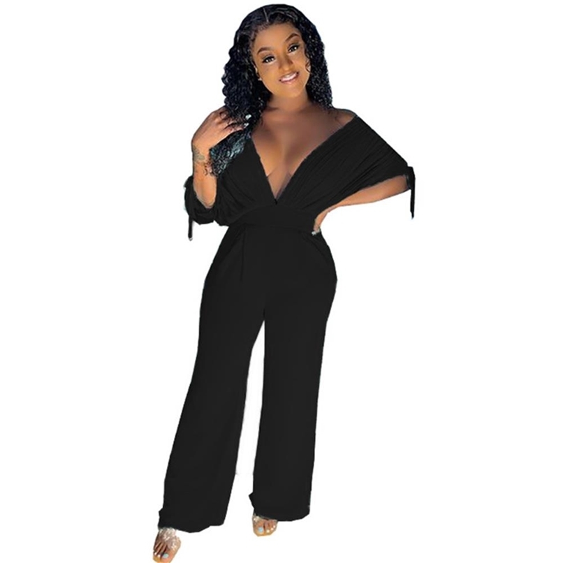 

Solid Color Office Lady High Waist Wide Leg Pants Rompers Women Jumpsuits Elegance Trendy Summer Street Fashion Overalls 210525, Sky blue