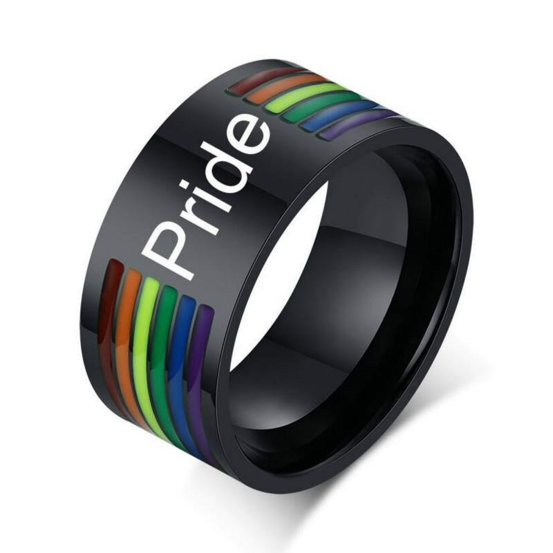 

cluster rings rainbow stainless steel men's ring gay pride enamel black male fashion jewelry, Golden;silver