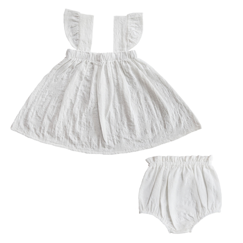 

Summer style baby girl sling top + shorts embroidered suit clothes two piece dress set 210702, White