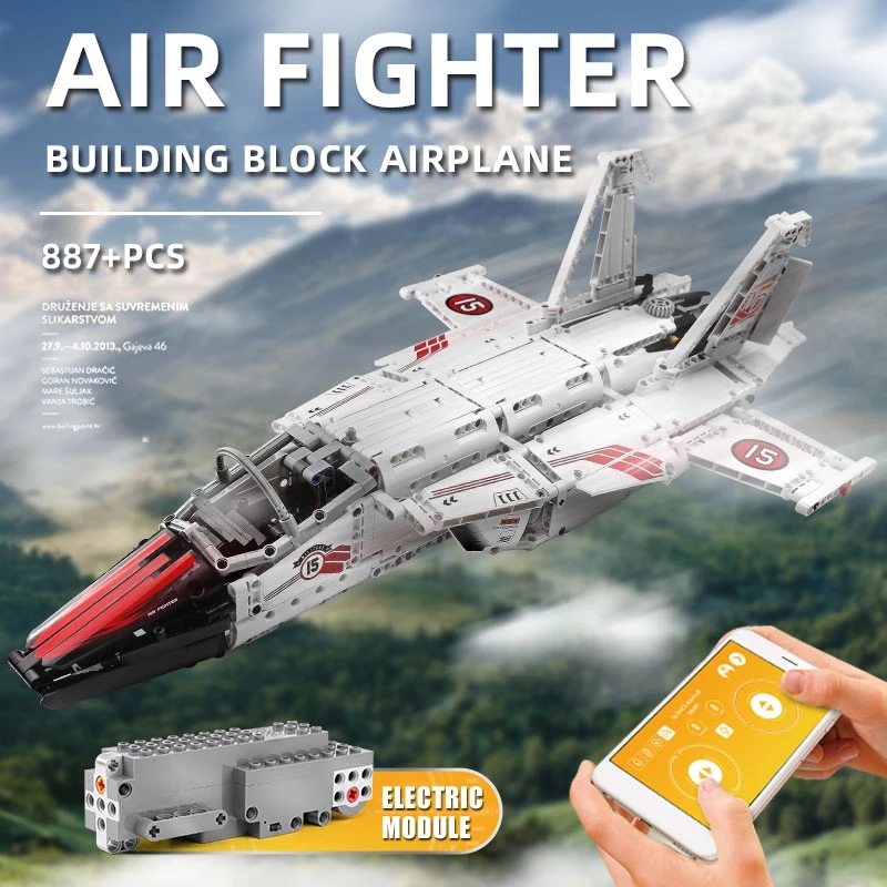 The Motorized Air Fighter Set Building Blocks MOULD KING 15013 APP RC High-Tech Plane Toys Assembly Bricks Children Education Christmas Birthday-image-727031519