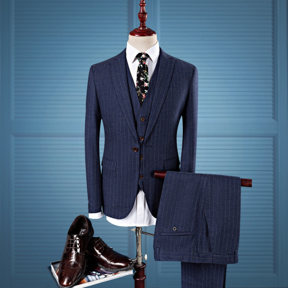

2021 Autumn Large Size 6xl Striped Pieces Fashion Men' British Style Business Suit Terno Masculino Qc81, Blue
