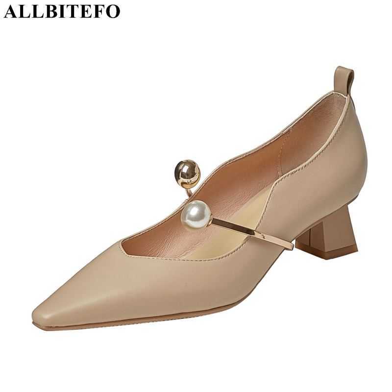 

ALLBITEFO fashion sweet genuine leather brand high heels wedding women shoes women high heels shoes thick heels girls shoes 210611, As picture
