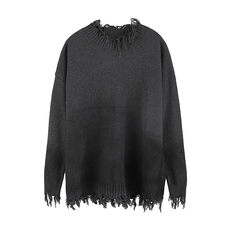 

2021 New High Street Gradient Bangs Half-shirt with Turtleneck for Man and a Loose Jagged Hole in Knitted or Crocheted Oversize Sweater Swea, Black
