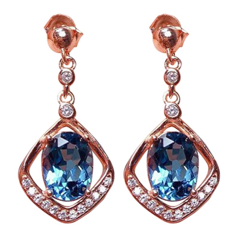 

Dangle & Chandelier Natural London Blue Stone Drop Earrings For Women Rose Gold Color Crystal Jewelry Gift, Silver