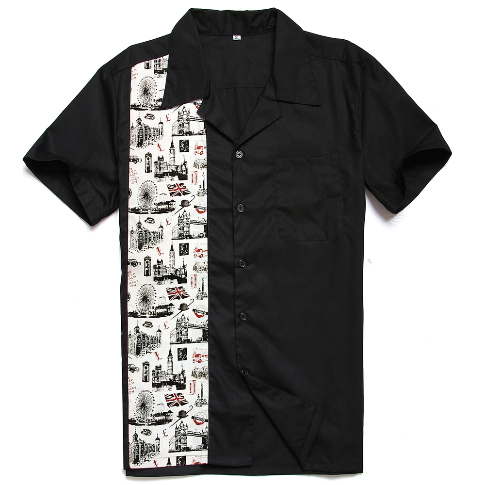 

2021 New London Brie Printed Clothes Black Rockabilly Cotton Vintage Punk Style Fitness Short-sleeved Men Shirt Z977, St110london