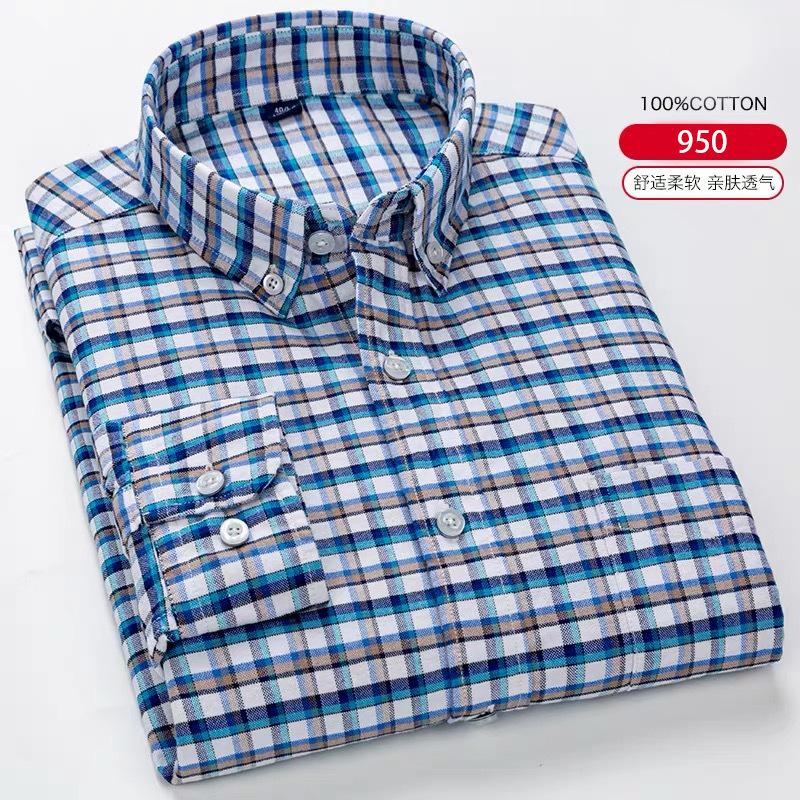 

Men's Casual Shirts Buttoned Down Slim Fit Linen Pure Cotton Shirt Tartan Oxford Spinning Leisure Fashion Trend Youth Middle Age, 937