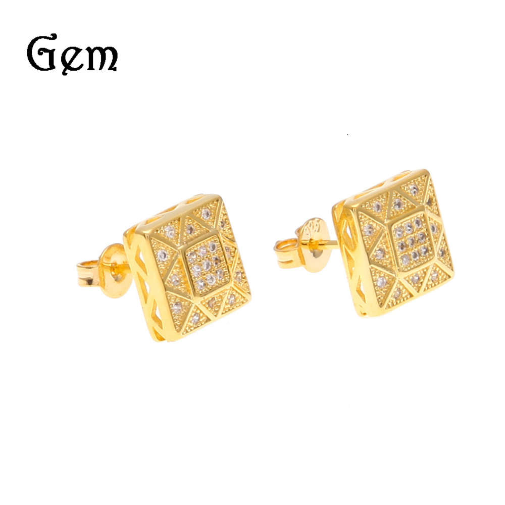 

Hip hop fashion brand gold plated square micro inlaid Zircon Earrings