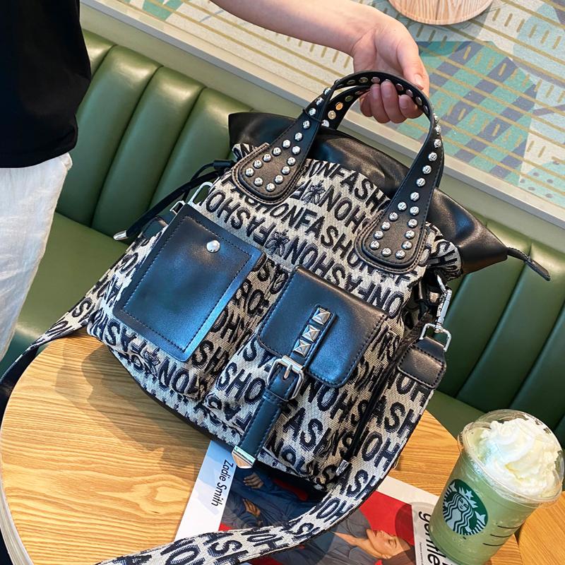 

Evening Bags Letter Prints Luxury Handbags Women 2021 Canvas Fancy Designer Top Handle Tote Sac Shoulder & Crossbody Bolsos, Black