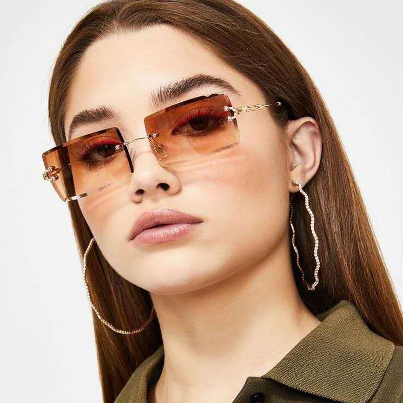 

Sunglasses 2021 Retro Women Brand Designer Fashion Rimless Gradient Sun Glasses Shades Cutting Lens Ladies Frameless Eyeglasses, White;black