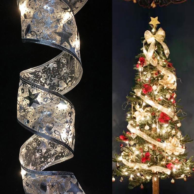 

Christmas Decorations Ribbon With LED Lights Waterproof For Tree 2022 Year Wall Window Home
