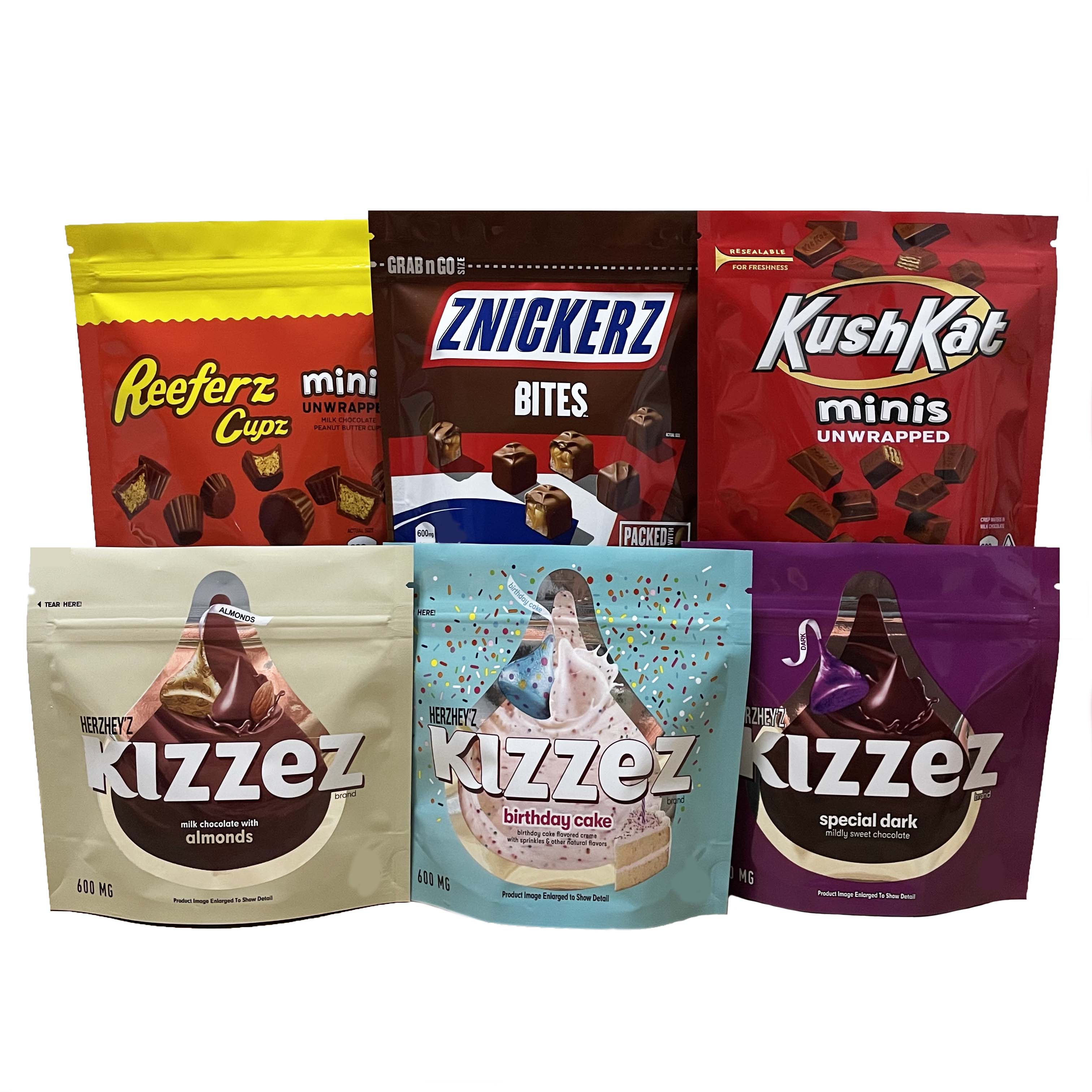 

chocolate bar edible mylar packaging bags kushkat minis kizzez almonds stand up reese resealable snack plastic pouch