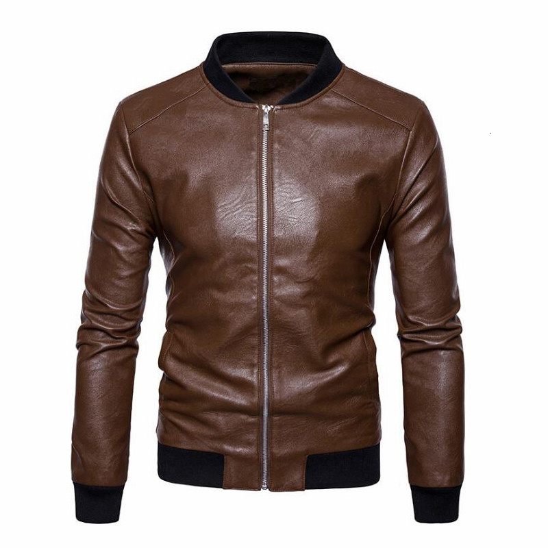 

2021 New Classic Style Motorcycling Pu Fashion Men Slim Fit Man Motor High Quality Faux Leather Jacket Plus Size xxl 4gj9, Black