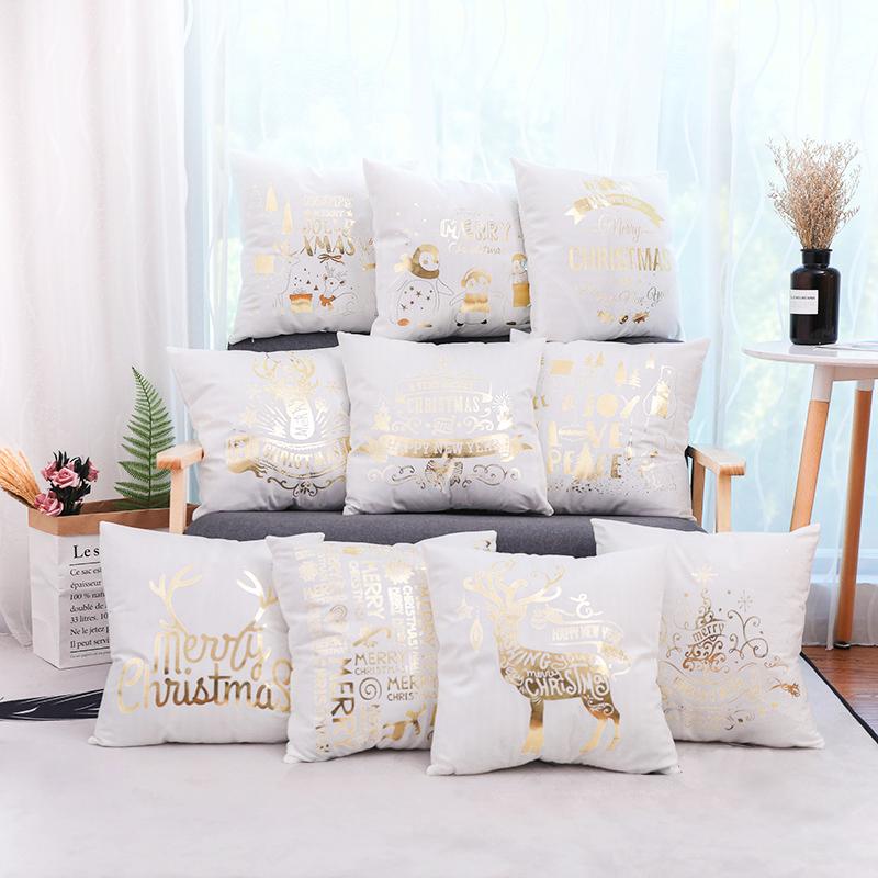 

Cushion/Decorative Pillow Golden Gild Gold Foil Letter Print Christmas Decoration Sofa Throw Case Super Soft Plush Velvet Xmas Decor Cushion