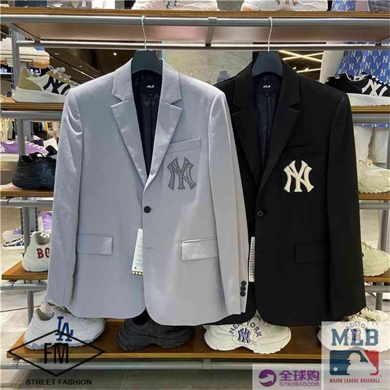 

Korean MLB autumn elegant same men's and women's baseball NY suit casual loose new jacket, Gray