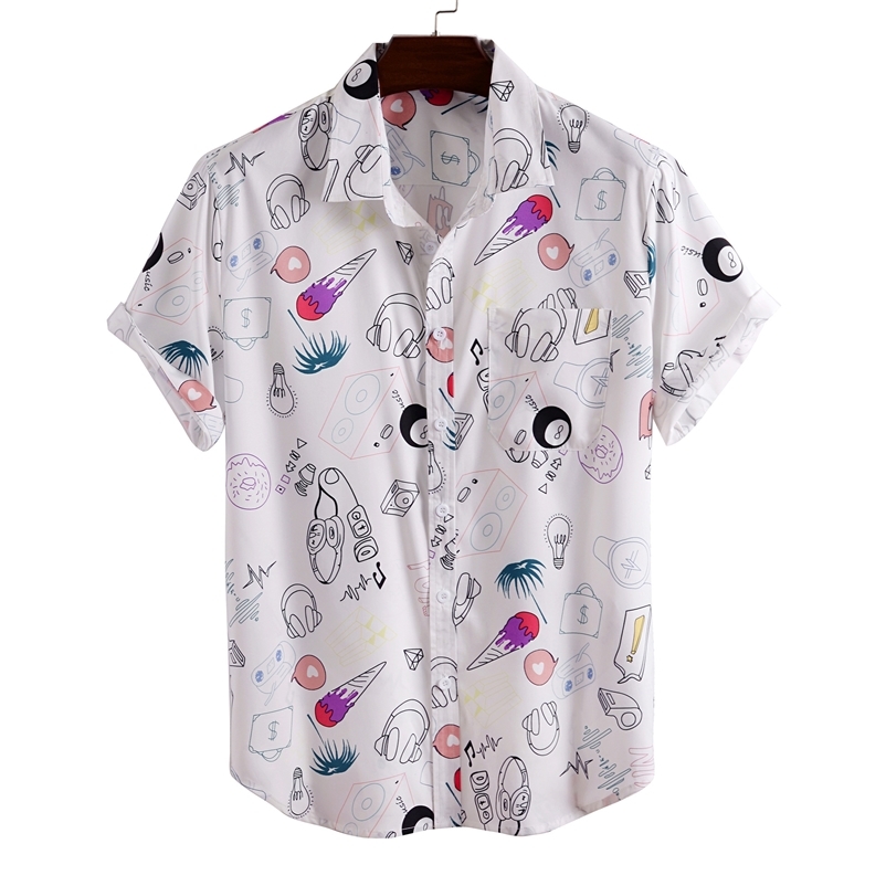 

Fashion Hawaiian Shirt Mens Funny Style Cartoon Printed Short Sleeve White Shirts Men Blouse Plus Size Korean Clothes 210708